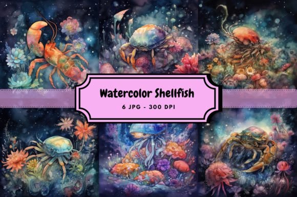 Download Watercolor Mysterious Shellfish Bundle - Shellfish Collection