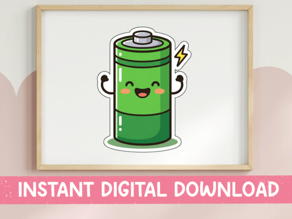Download Kawaii Battery Charged Sticker Design - Sticker design Collection