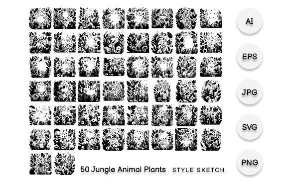 Download Jungle Animal Plants Element Black - Jungle animal Collection
